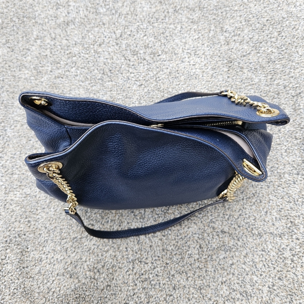 Michael Kors Jet Set Medium Navy Blue Chain Link Leather Shoulder Bag Purse - Picture 10 of 16